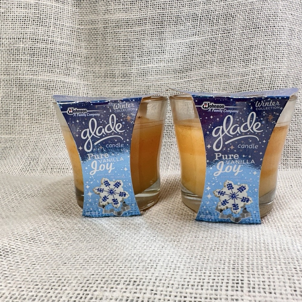 Glade Pure Vanilla Joy Candles Winter Collection 2013 Glass Jar Set of‎ 2 NOS